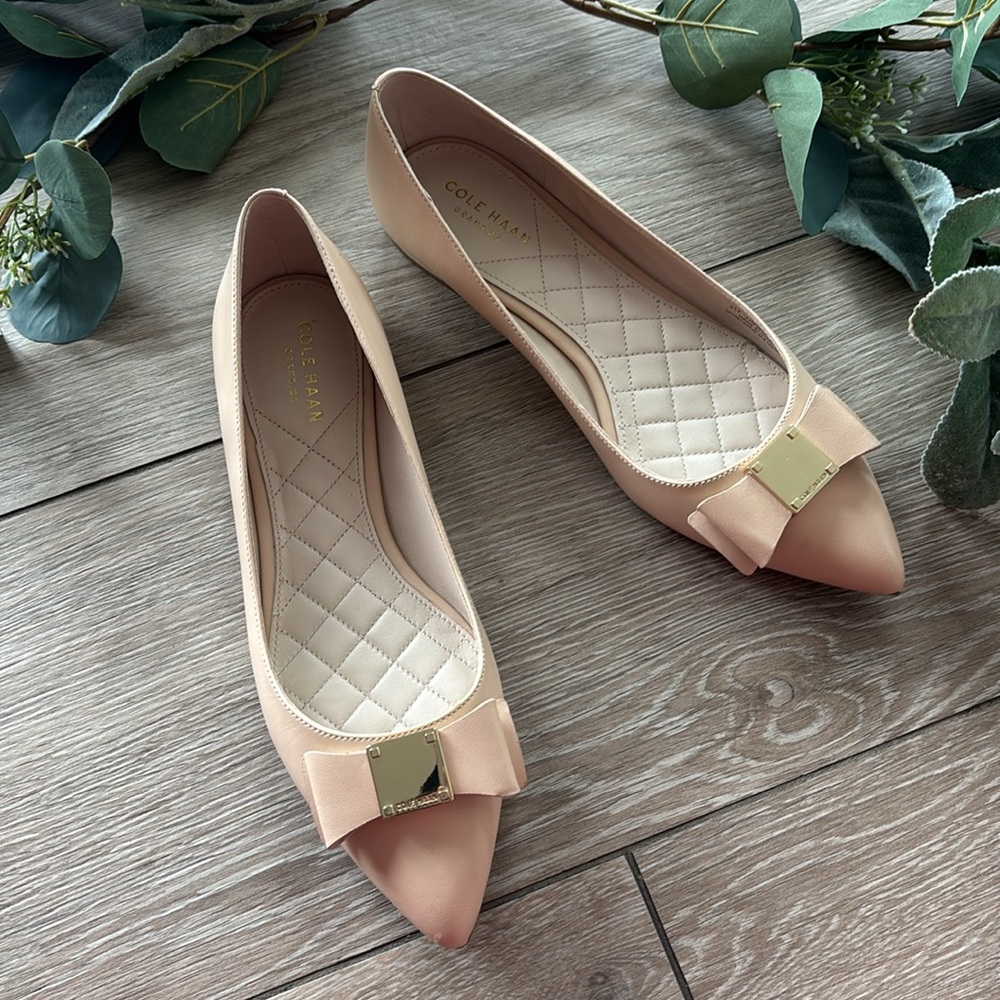 Cole Haan Tan Flats with Bow Accent